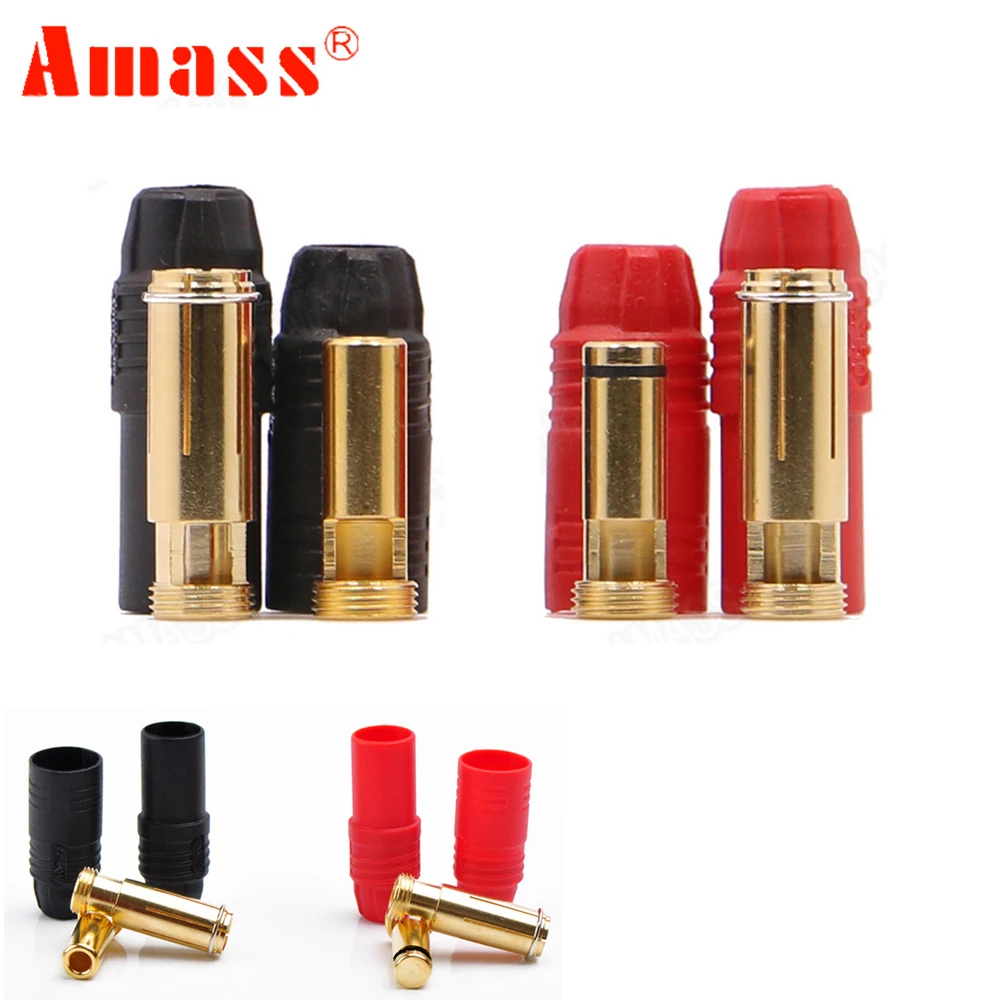 1set Amass AS150 Gold Plated Banana Plug 7mm Male/Female for High Voltage Battery Red/Black