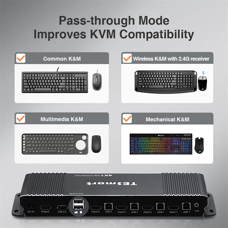 Tesmart High Quality Kvm Switcher Hdmi Usb 4k60hz Support L/r Audio