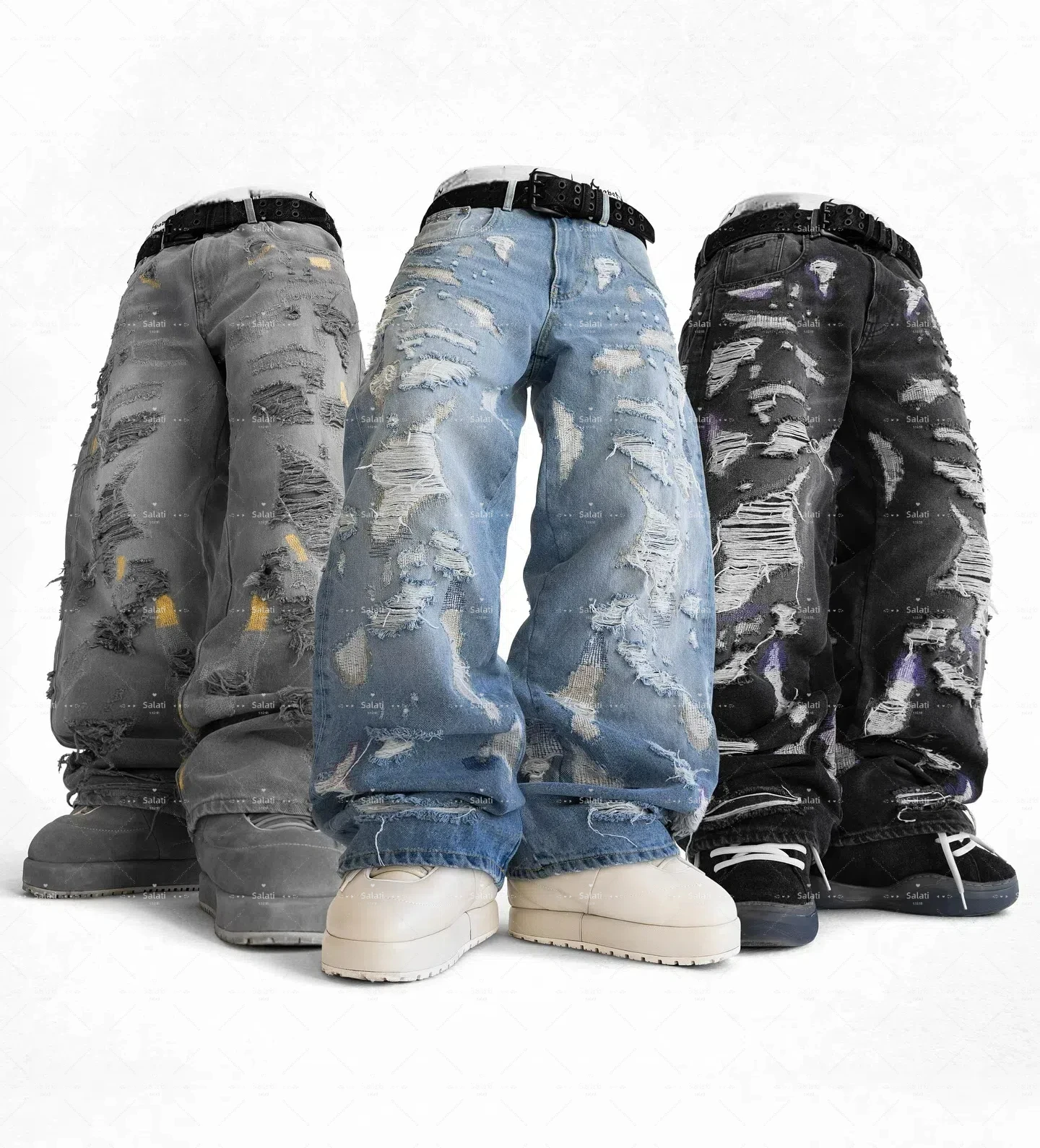 Salati Manufacturer Y2K Jeans Pants Cotton Raw Damaged Bootcut Boot Oversized Boot Cut Ripped Man Flared Denim Pants Men's Jeans