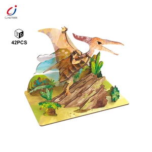 Chengji Building 3d Wood Puzzle STEM Educational Dinosaur 42pcs Model Assembled Building Blocks 3d Wood Puzzle Dinosaur