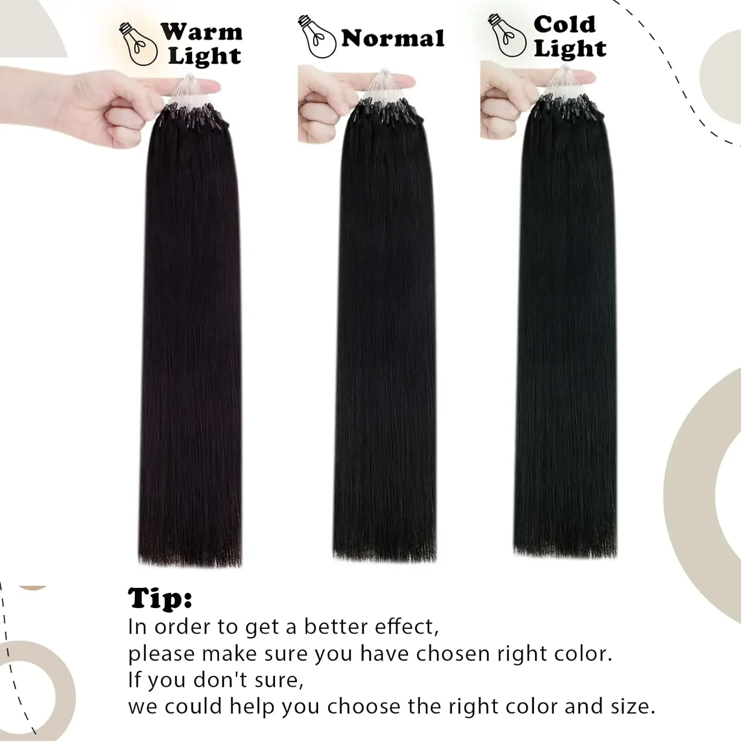 Micro Loop Echthaar-Extensions, Micro Ring Fish Line Link Haarverlängerungen, Kaltfusion Remy-Haar für Frauen, Farbe Nr. 1B, 16-26 Zoll_voghion.com