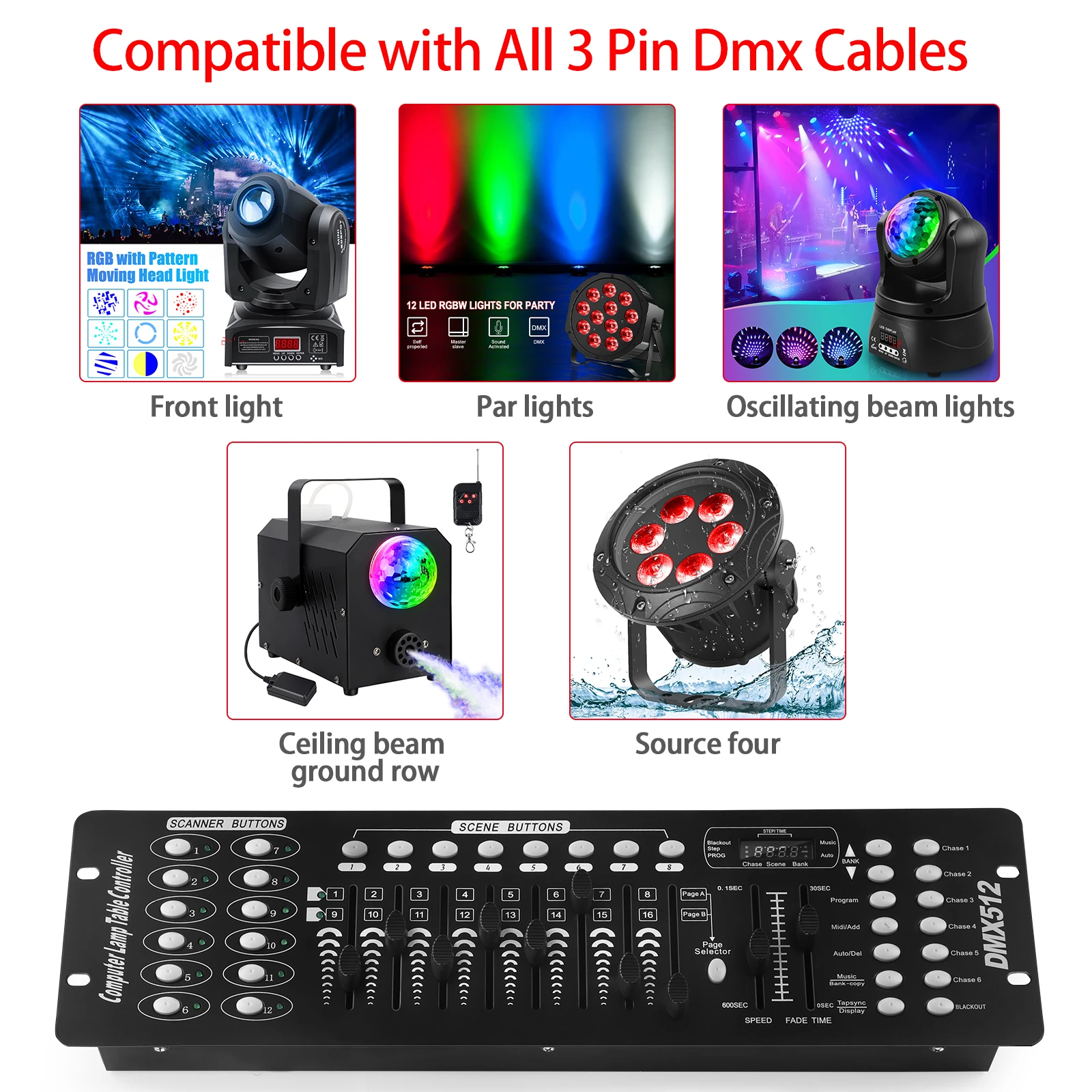 Controleur Dmx 512 Console Dmx 192 Canaux, Table Dmx 192CH Dmx512 Light  Controller Dmx, Panneau de Commande Dmx avec Cable Eclairage Dmx pour