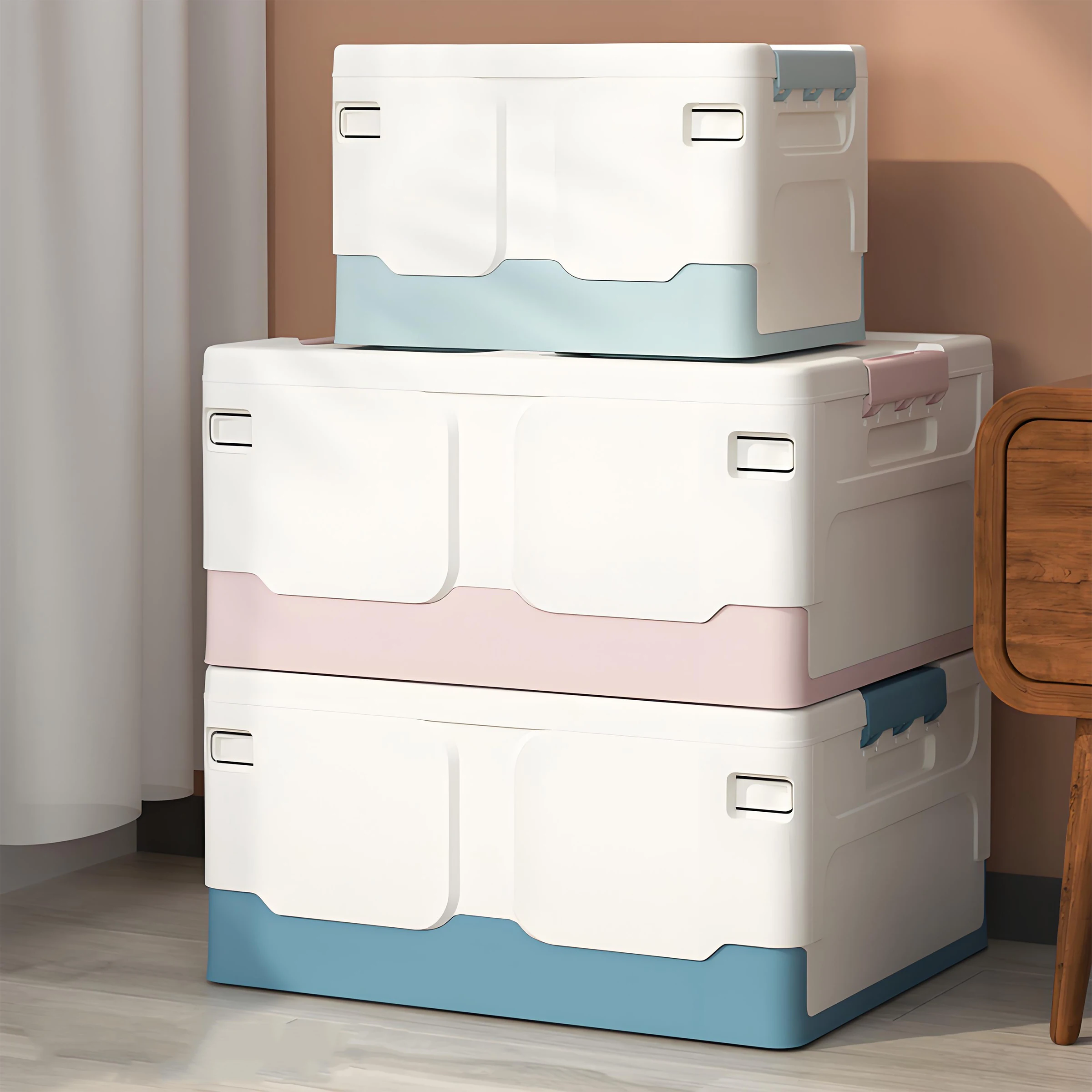 Stackable & Foldable Household Storage Container Square PP Plastic Collapsible Book & Sundries Organizer for Cloth & Toy Storage