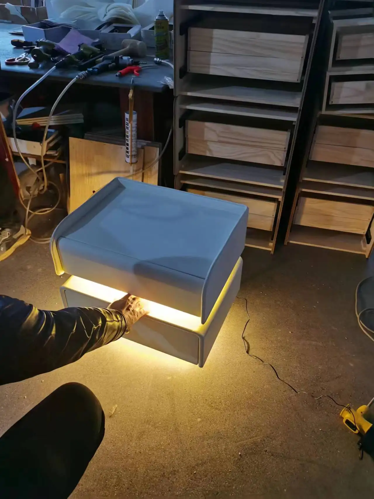 Hot Sale Smart Bedside Table 2 Drawers Square Chargeable White