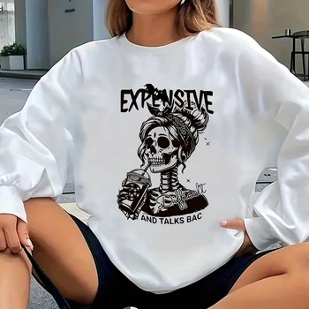 Wholesale Halloween Gothic skull print new loose pullover solid color autumn and winter fashion custom pattern women's hoodie