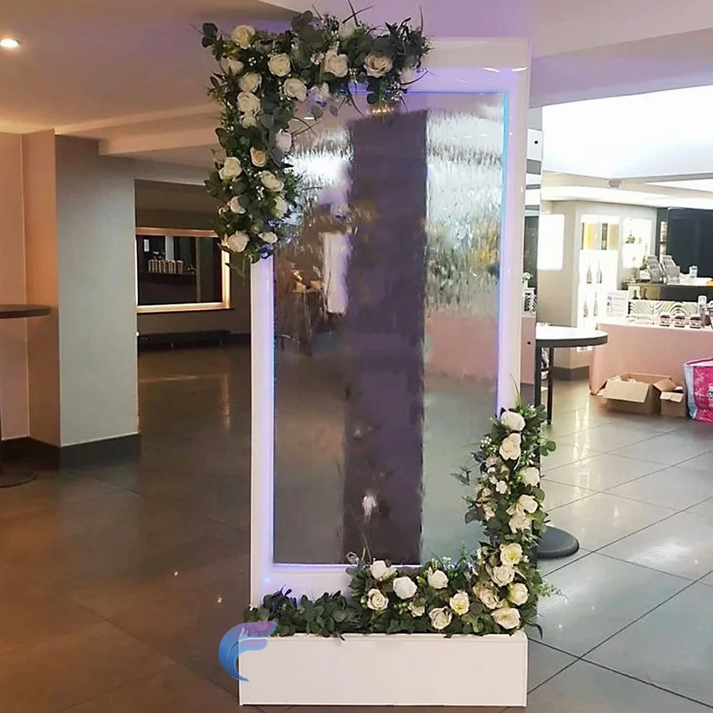 Customized Modern Stainless Steel Movable Panel Room Divider Indoor Glass Waterfall Fountain for Home Outdoor Use