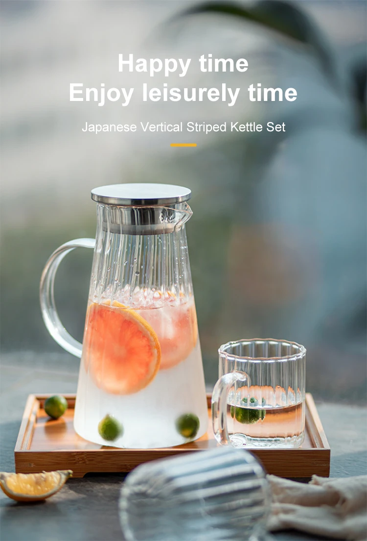 1000ml 2022 35oz Corrugated Glass Jug Set Summer Borosil Glass Jug With