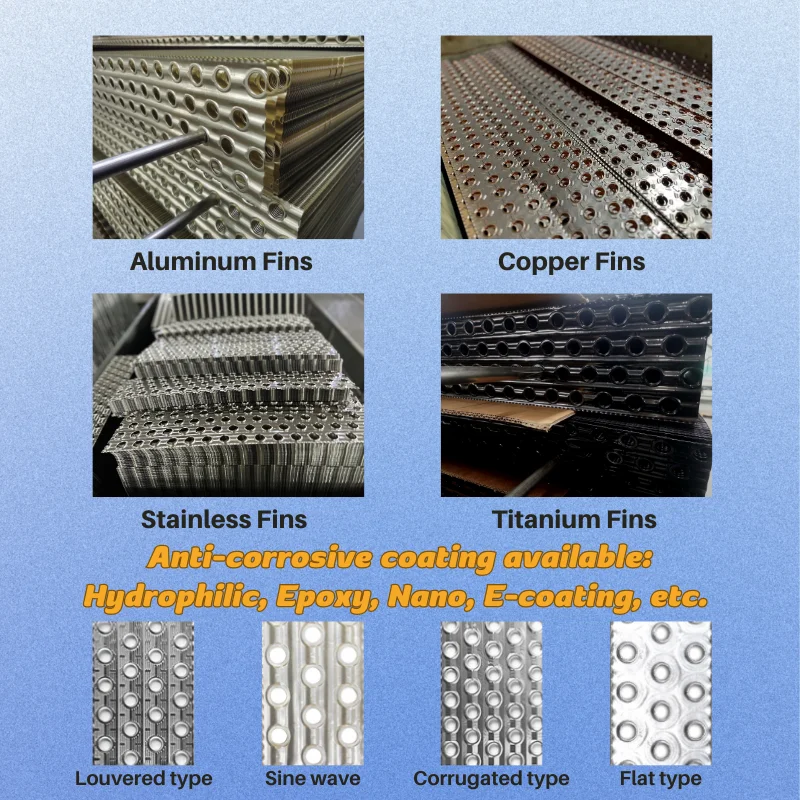 OEM Brand Copper Water to air Tube Evaporator Finned air Condenser for Refrigeration Parts Heating and Cooling