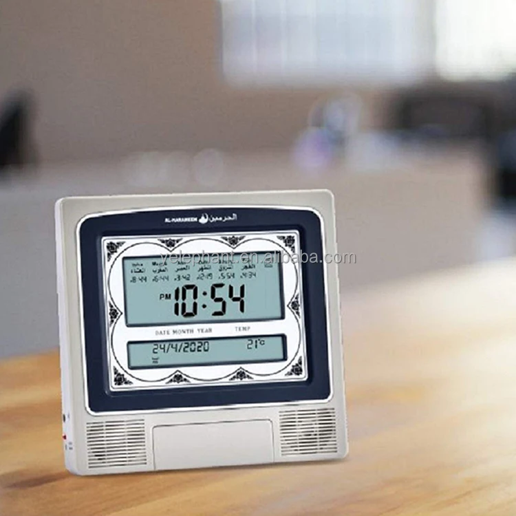 HA-4012 Netherlands Muslim Small Glass Azan-Clock Al-Fajia Lcd Screen Arlame Quemex Azan Desk Adhan Clock
