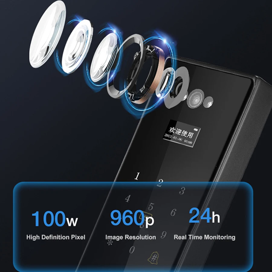 Tuya App Camera Gate Lock Wifi Electronic Remote Control Digital and Fingerprint Smart Door Handle Locks with Camera Cat Eye