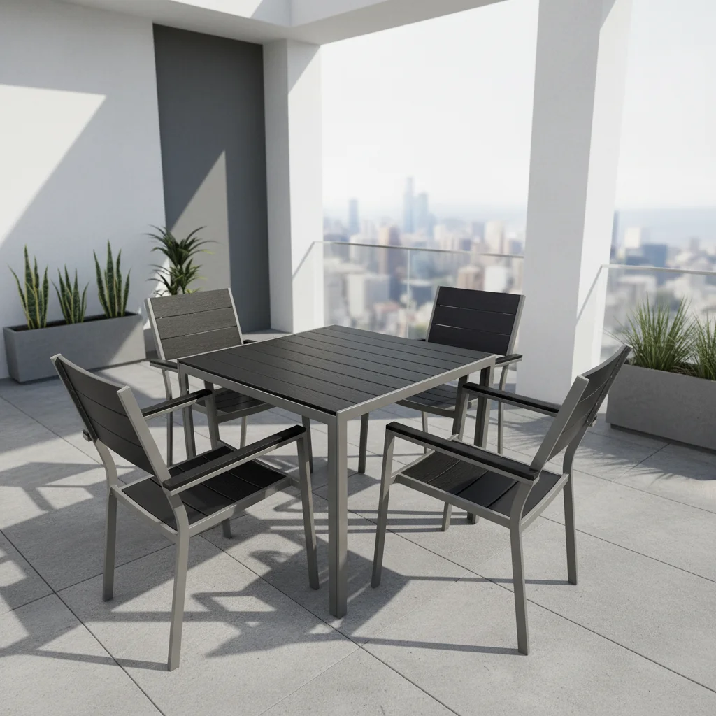 Aluminium square Dining Set Weatherproof Trestle Top and Armchair Design, Perfect for the Terrace, Garden and Outdoor Leisure