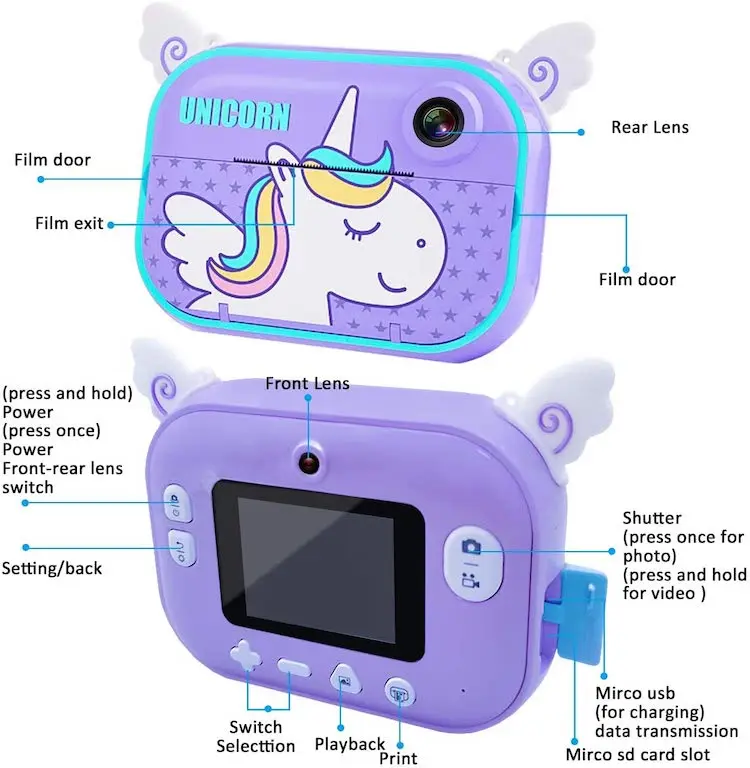 子供のHDカメラ用子供カメラインスタントプリントカメラサーマルフォト C4子供用カメラ漫画HDデジタルダブルショット子供用インスタント