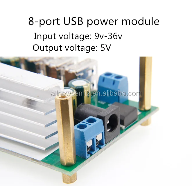 5V10A charging USB power module DC9V-36V input 8-port USB high current DC-DC charging module