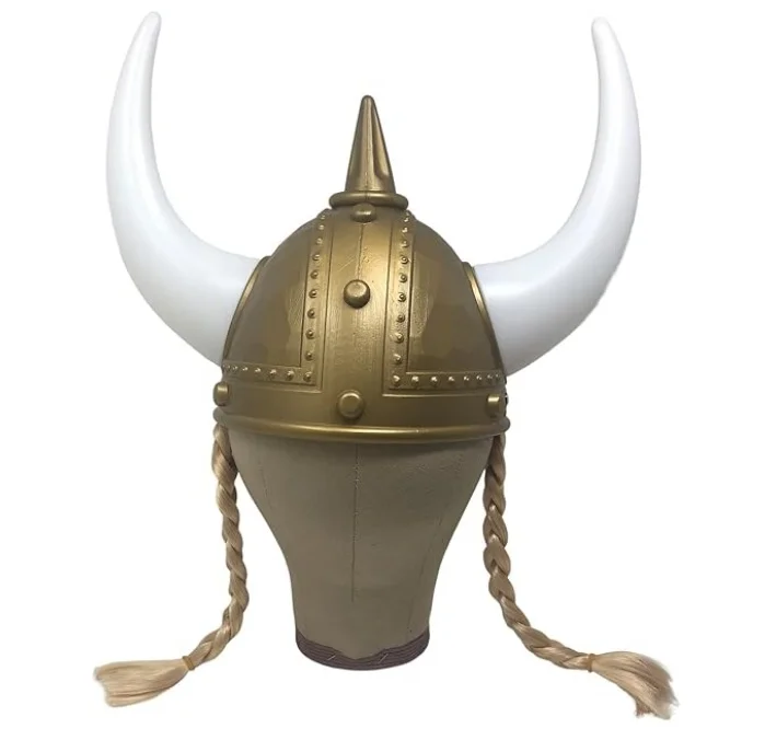 LED Light up Viking Helmet With Horns Braids for Medieval Warriors Costume Fancy Dress Accessory Hat for Themed Party