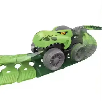 Hot selling Popular Dinosaur Assembled Flexible dinosaur toys race slot car track Electric Dinosaur Track Car