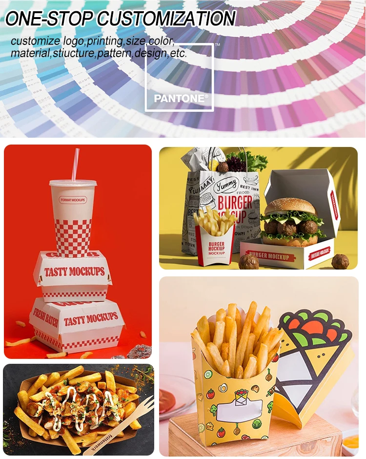 Custom Eco-Friendly Hamburger French Fries Fast Food Packaging Box White Kraft Paper Hot Dog Container For Food Takeaway Packing details