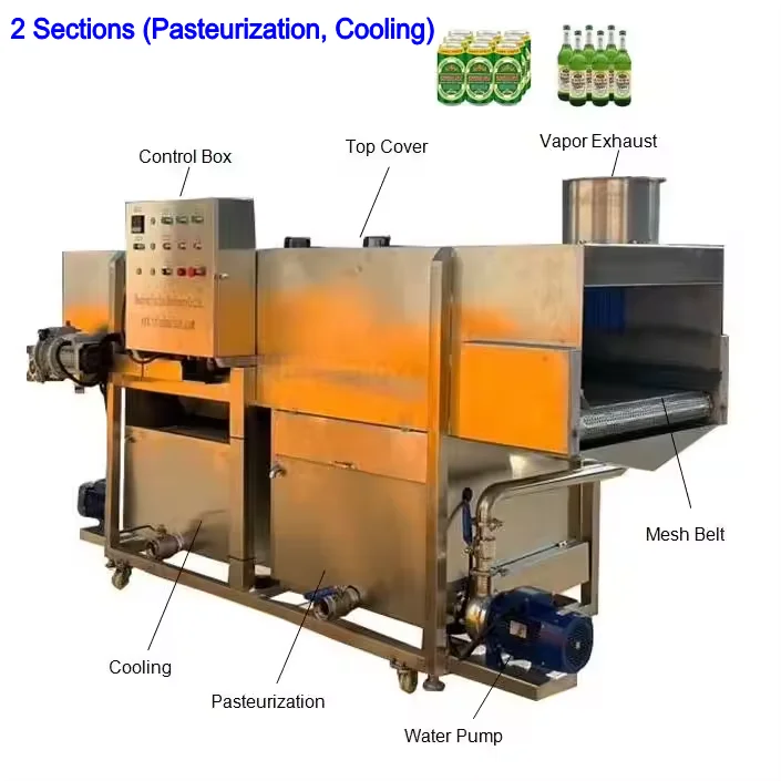 Customize 2 in 1 Bottled Canned Beer Wine Juice Tunnel Pasteurizer and Jars Pickles Sauce Pasteurization Sterilization Machine