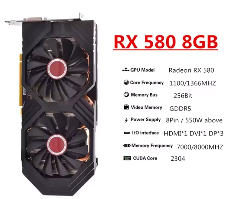 Used RX 580 8GB   Video Card Desktop PC Game Mining 2304SP Computer RTX GTX Super 560 57 aperçu 7