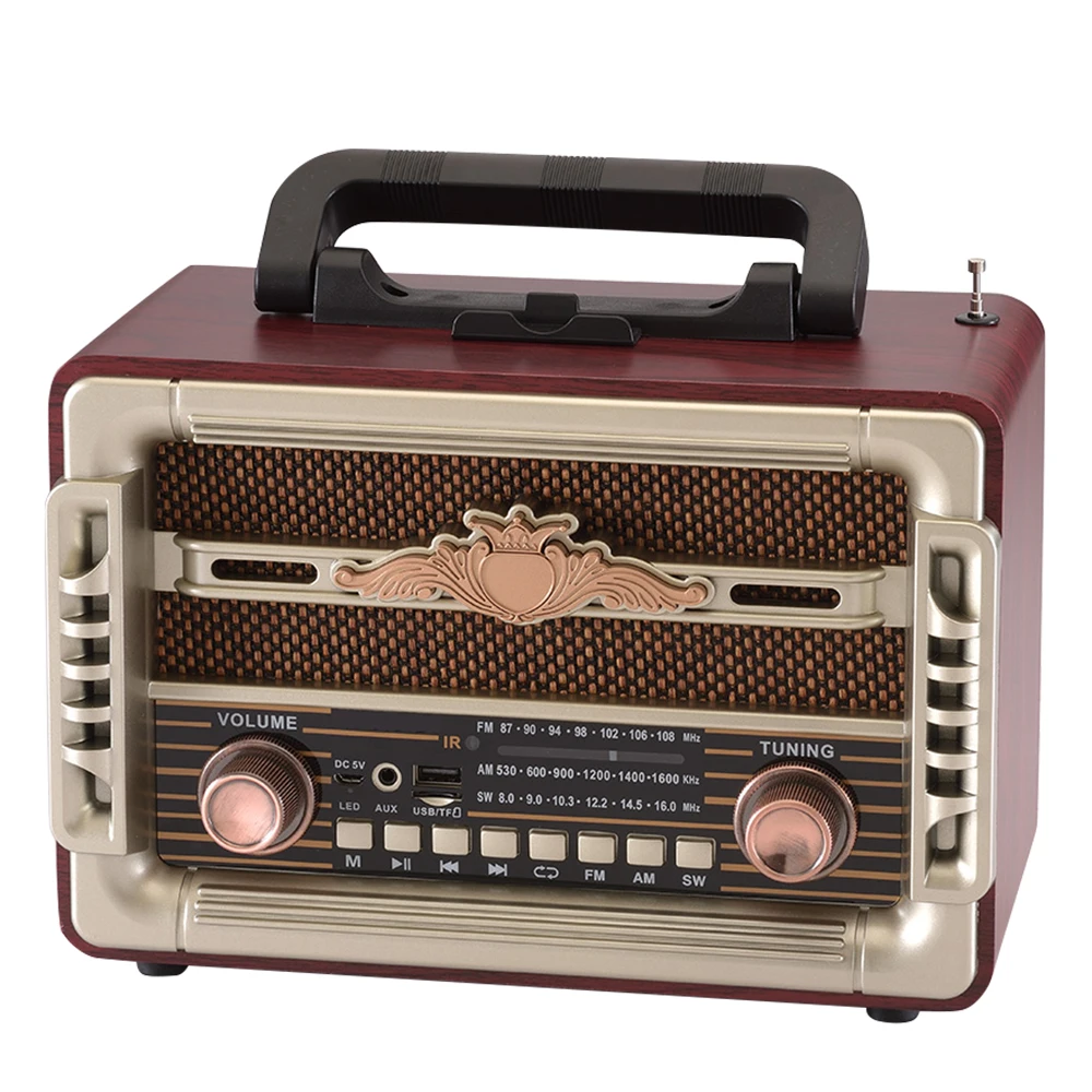 Retro Desktop Radio Vintage FM AM SW Multi-band Wooden Boxes Wireless Radio with BT Speaker and USB TF Remote Control