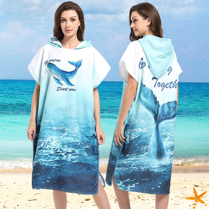 Customized Pattern Printed Quick-Drying Microfiber Hooded Poncho Soft Novelty Striped Woven Beach Towel