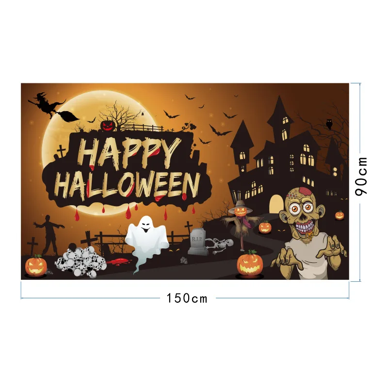 Happy Halloween Banner - Long Fabric Pumpkin Ghost Moon Trick Or Treat Yard Sign Backdrop For Outdoor Fence Garden Patio Party Decoration Photo Props Supplies (Purple