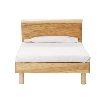 Mini Lit Double 1/12 Pour Maison De Poupée – Meuble En Bois – Accessoire Décoration – Modèle Réaliste