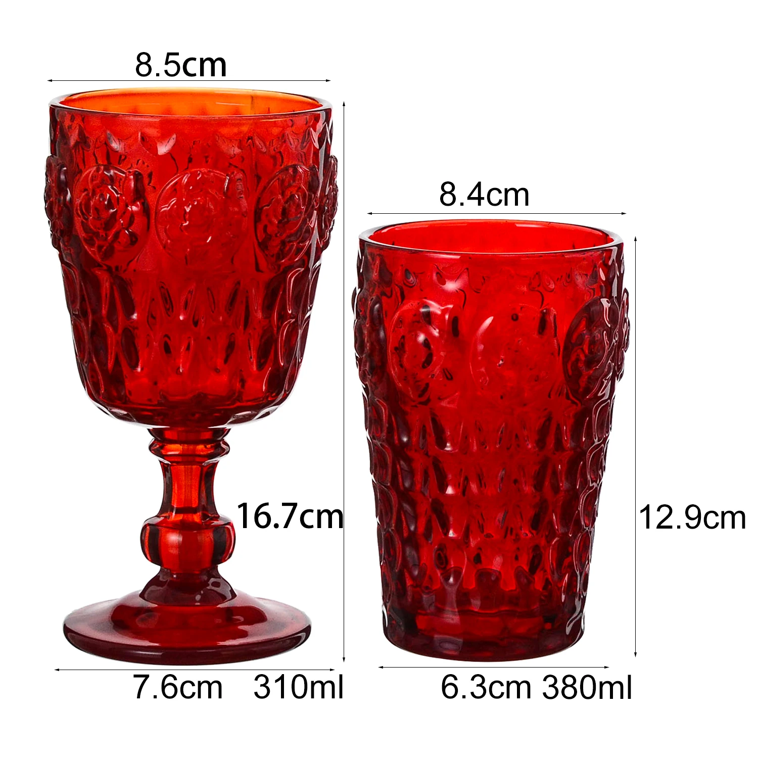 Samyo Wholesale Custom Multi Colored Glassware Vintage Thick Stem Embossed Rose Goblets Glass Engraved Wine Glasses