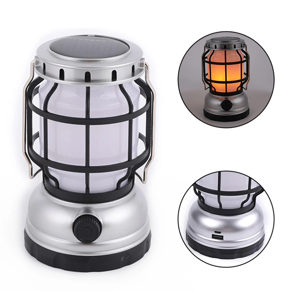 Mini Portable solar Rechargeable LED Flame Tent Hiking Light Outdoor Camping lamp Lantern for Emergency manufacture