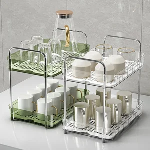 Modern Double Layer Cup Storage Rack Tea Set Holder with Drain Tray Stand Type for Kitchen Water Cup Holder for Desktop