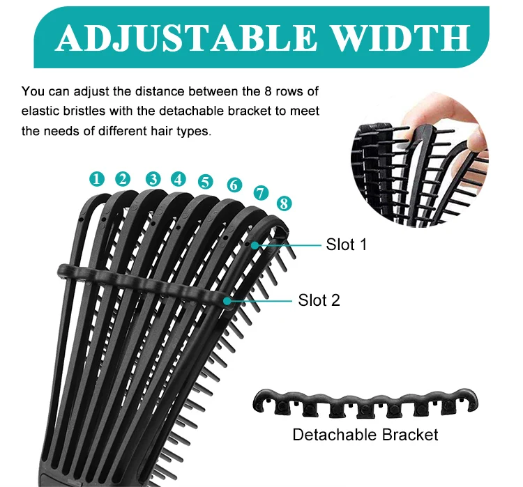 Plastic 8 Rows Width Adjustable Detangle Vent Hair Combs Scalp Massage ...