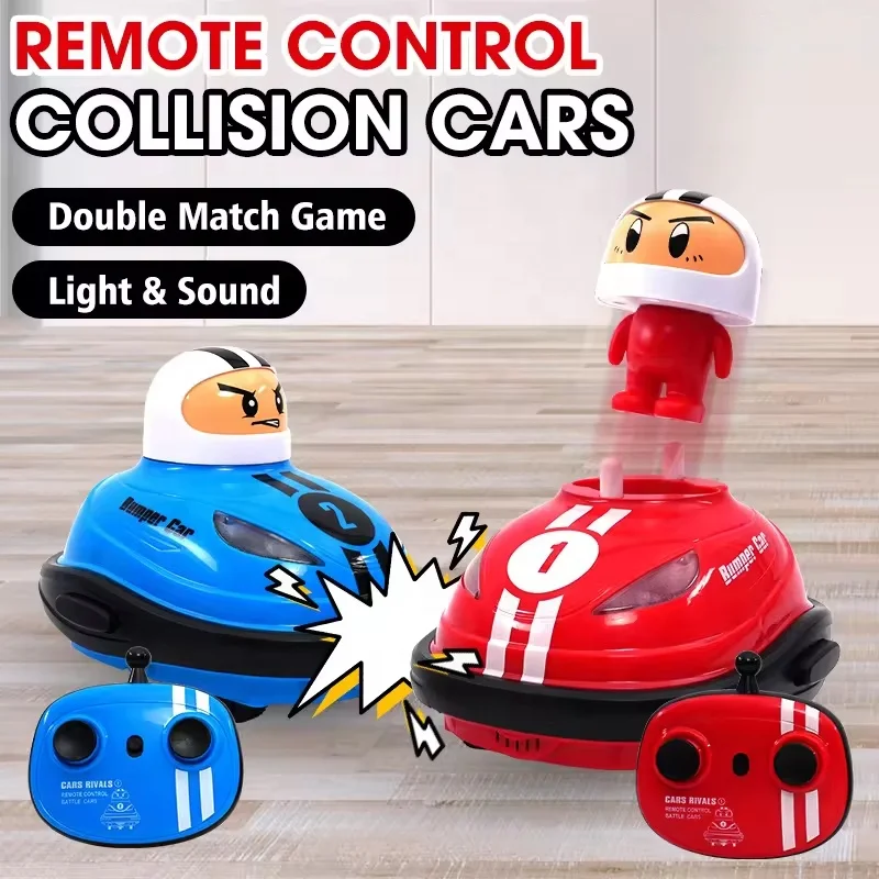 Twin Pack Remote Control RC Bumper Car Battle Toy Set with Ejecting Driver Sound Effects Led Lights and Wireless Action for Kids