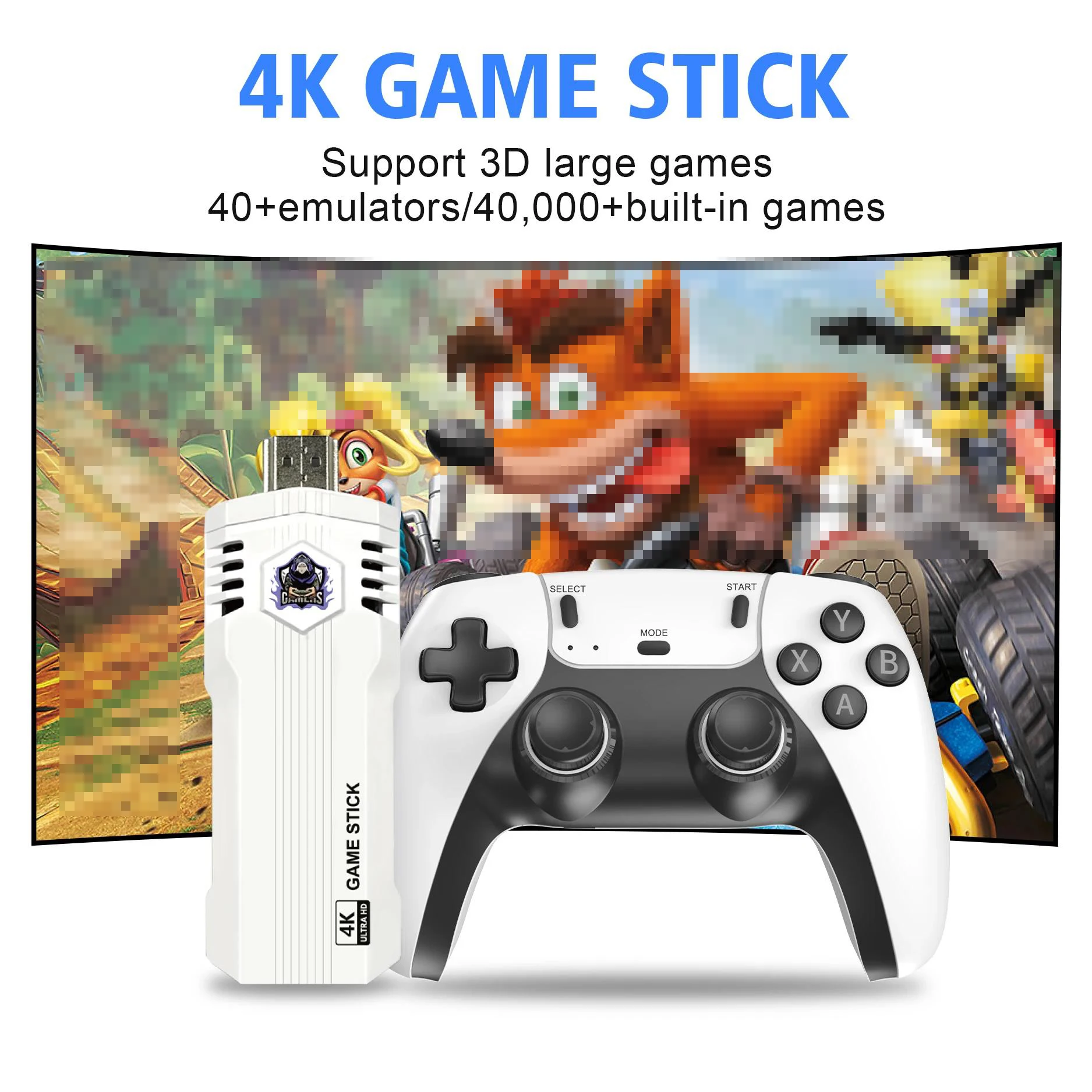 Clé de jeu rétro pour console de jeu, plus de 20 400 jeux rétro avec 2 manettes de jeu sans fil, clé de jeu vidéo HDMI Plug & Play pour TV, cadeau Clé de jeu rétro pour console de jeu, plus de 20 400 jeux rétro avec 2 manettes de jeu sans fil, clé de jeu vidéo HDMI Plug & Play pour TV, cadeau
