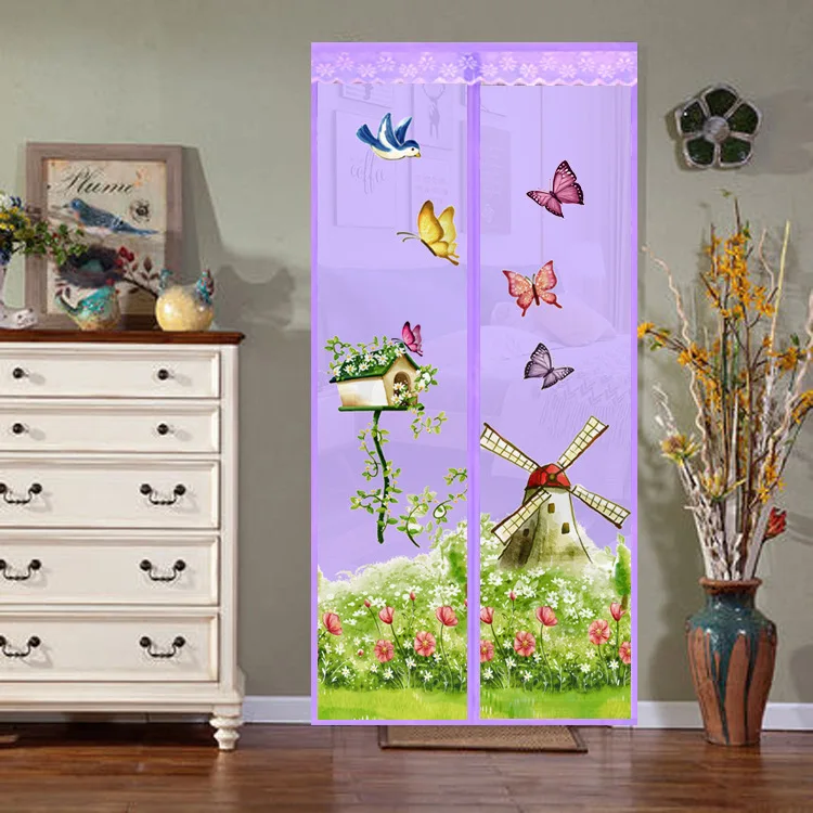 XinLan Premium Quality Magic Sliding Mesh Door Screen Auto Close Print Magnetic Screen Door Curtain