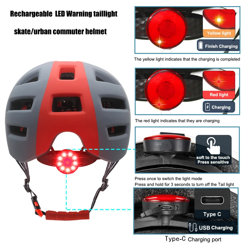 New arrival sports protective urban commuting LED skateboard Skate helmet scooter Cycling Bicycle Bike Helmet with led light