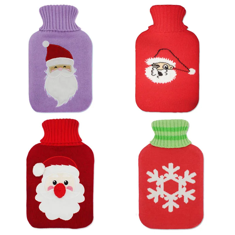 hot sale customized christmas knitted cover for rubber hot water bag bottle hand warmer