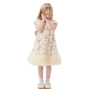 Wholesale Kids Wear Girls Sleeveless Dresses with Fashion Party Sequins ODM Supply Solid Pattern Crocheted Dress for Children