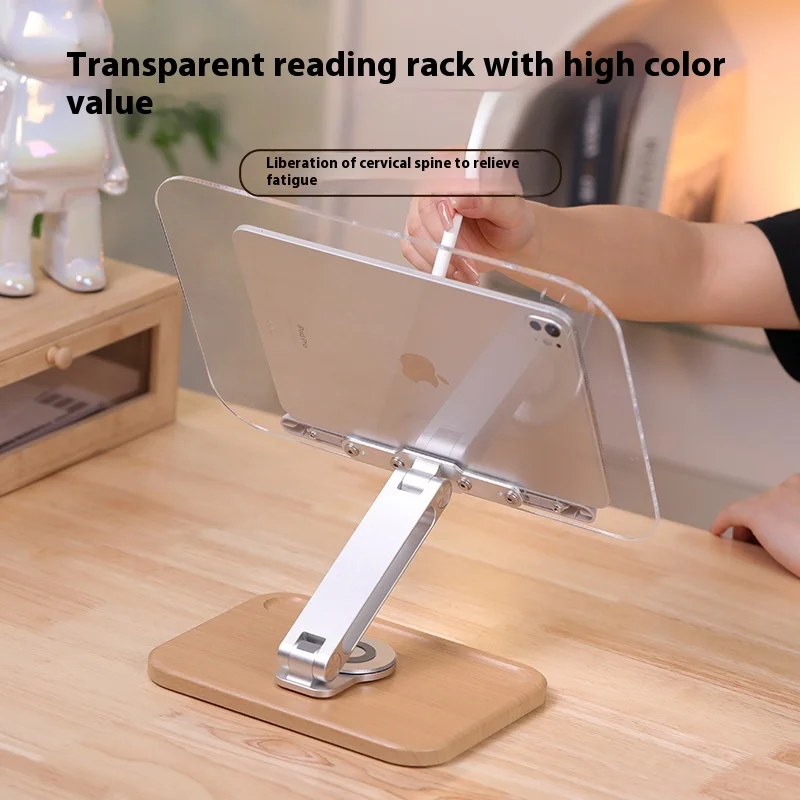 Book Stand for 360 Degree Rotating Foldable Wooden Laptop Stand with Metal Holder Vertical Desktop Tablet Reading Stand