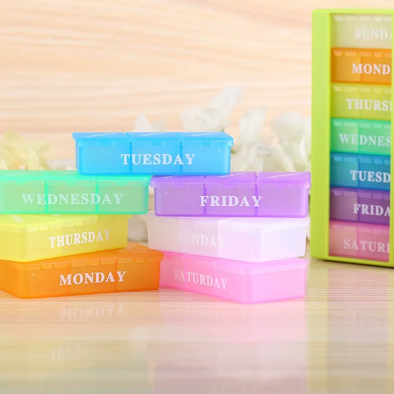 Customized Color PP Material Weekly Journey Vitamin Medicine Organizer 7 Days Weekly Pill Box
