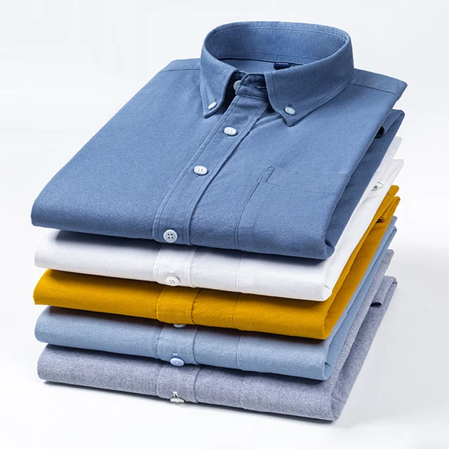 Custom men classic lapel collar button down business stripe plain shirt oxford cotton long sleeve formal shirts