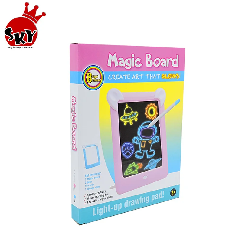 Educational 3D Magic Led Colorful Drawing Pad Plastic Kids Creative Light up Drawing Board With Pen for Children
