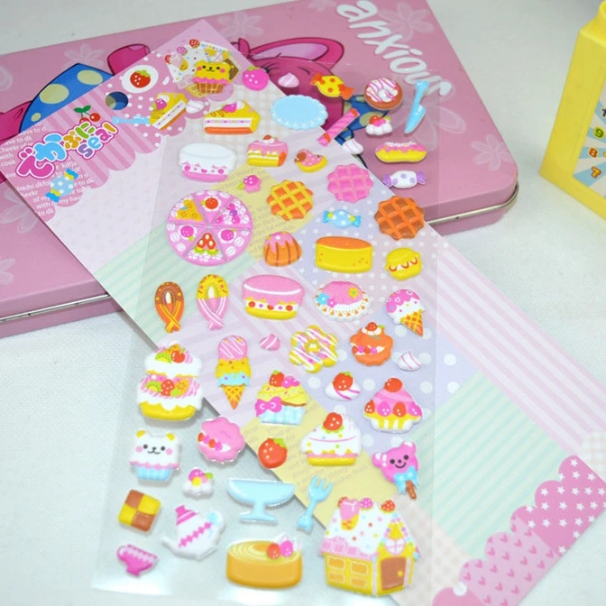 Custom Design 3D Donut Shaped Puffy Stickers for Girl Eco Friendly Cute Cartoon Bubble Sticker