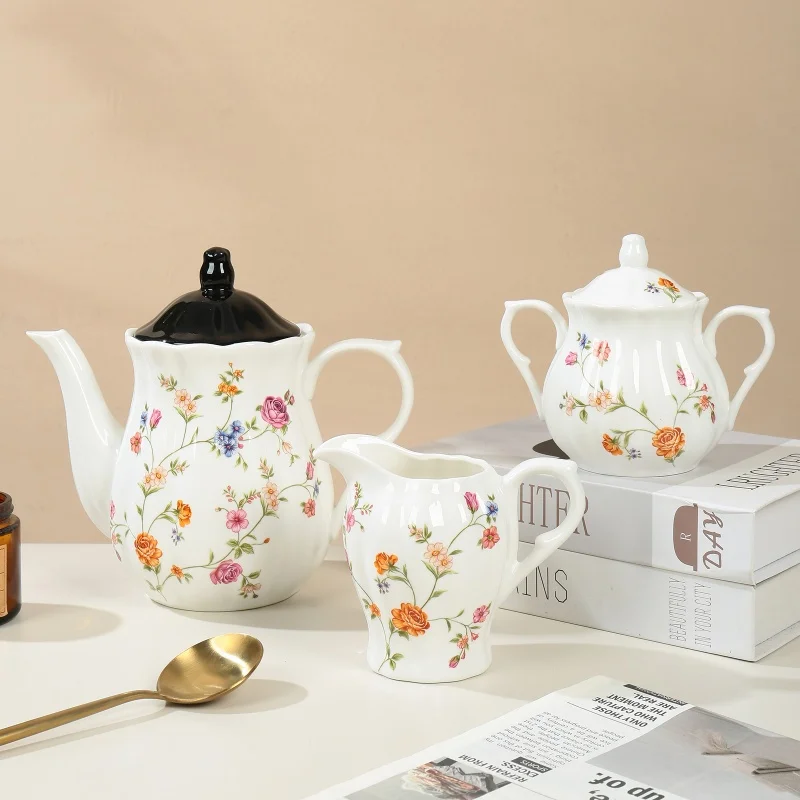 product wholesale ceramic flower prints cup and saucer set elegant tea pot set restaurant personalized decal tableware set-2