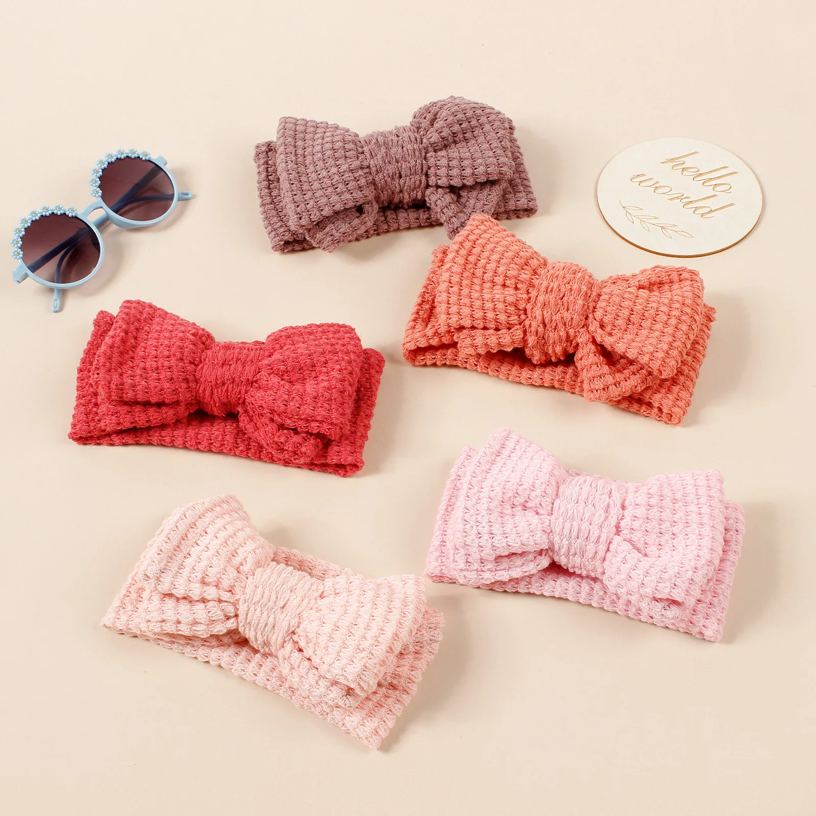 Wholesale Handmade Knitted Nylon Fabric Elastic Baby Bow Hairband Cute ...