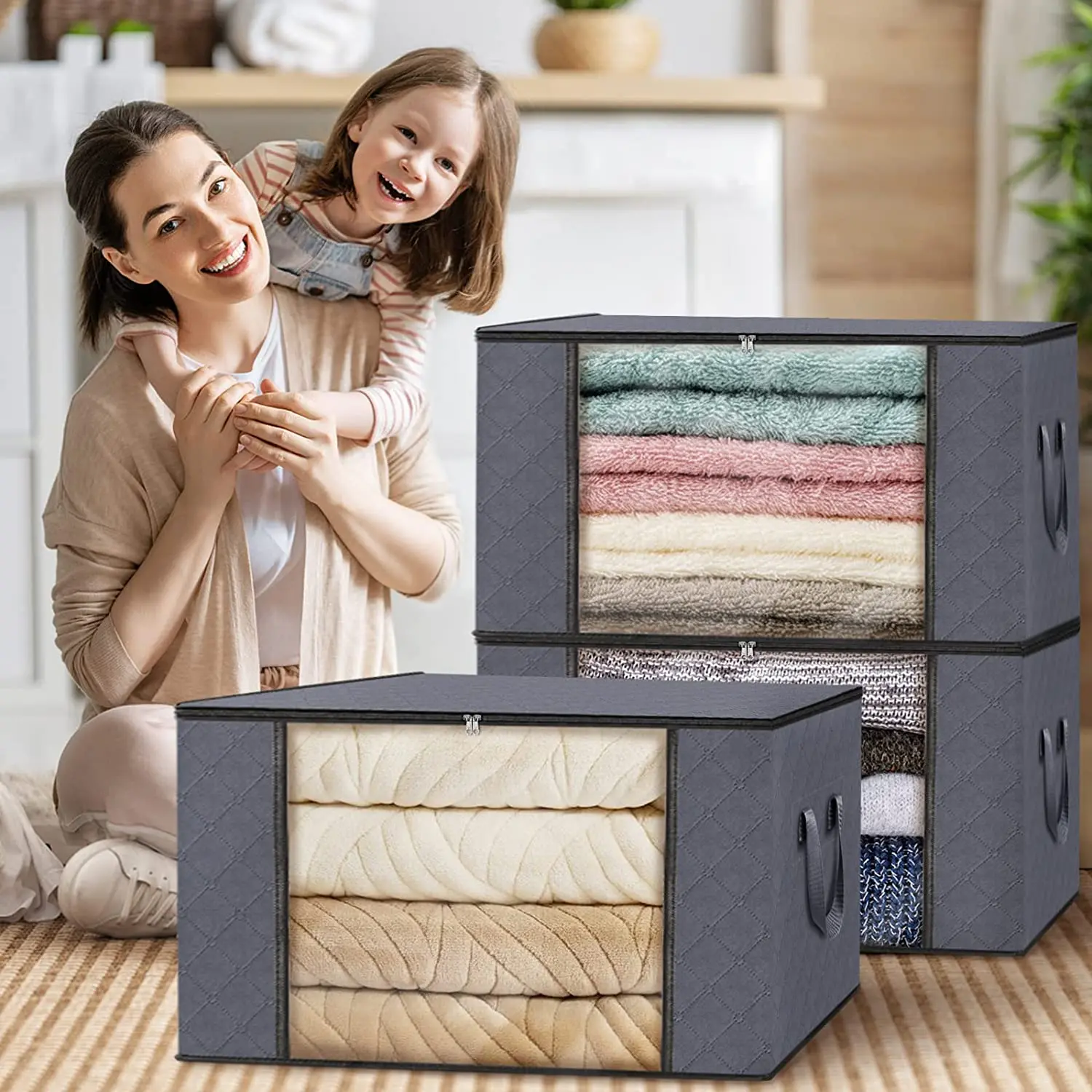 Usse clothing organizer foldable storage bags with lids