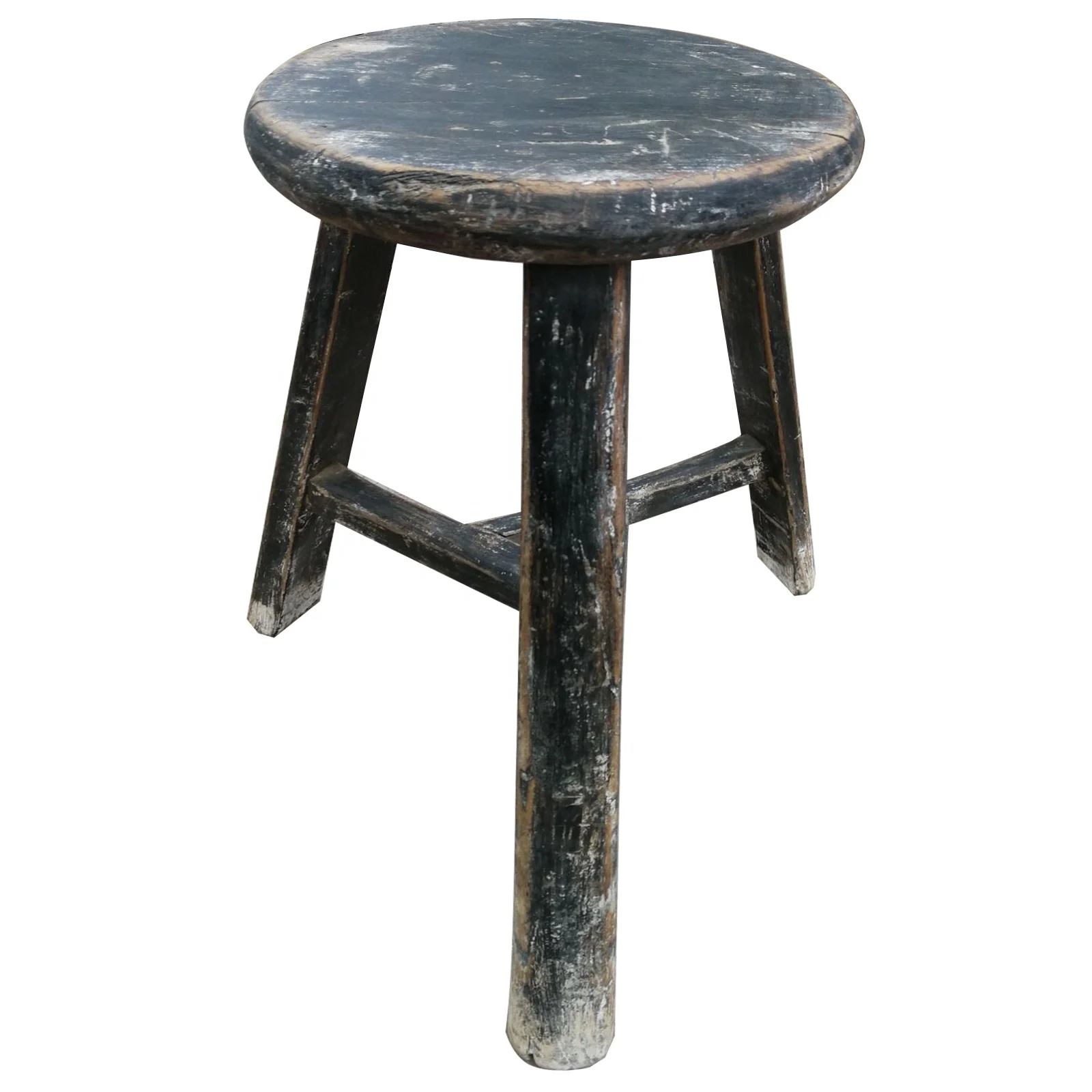 Interior Design Antique Original Home Decoration Vintage Black Wood Round Stool