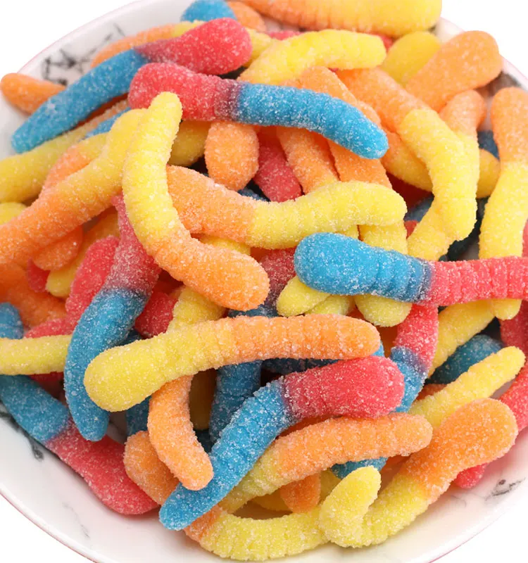 Custom Bulk Sour Worms Sugar Coated Halal Gummy Worm Candy Wholesale