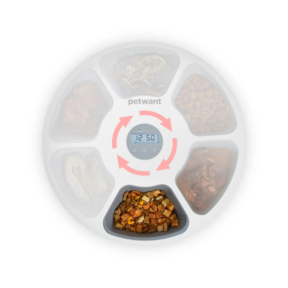 Donuts 6 Meal Automatic Wet and Dry Food Pet Feeder with Programmable Timer Auto Dispenser for Cat Dog