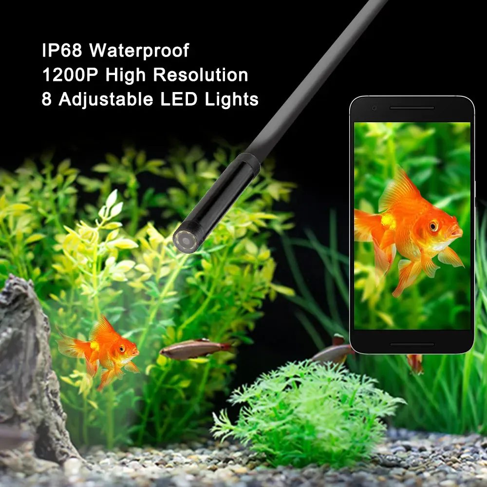 Endoscopio 5M, telecamera di ispezione endoscopica wireless, boroscopio 1200P HD IP68 con 8 LED per iPhone, Android, iPad, Mac, PC e così via. | Leroy Merlin