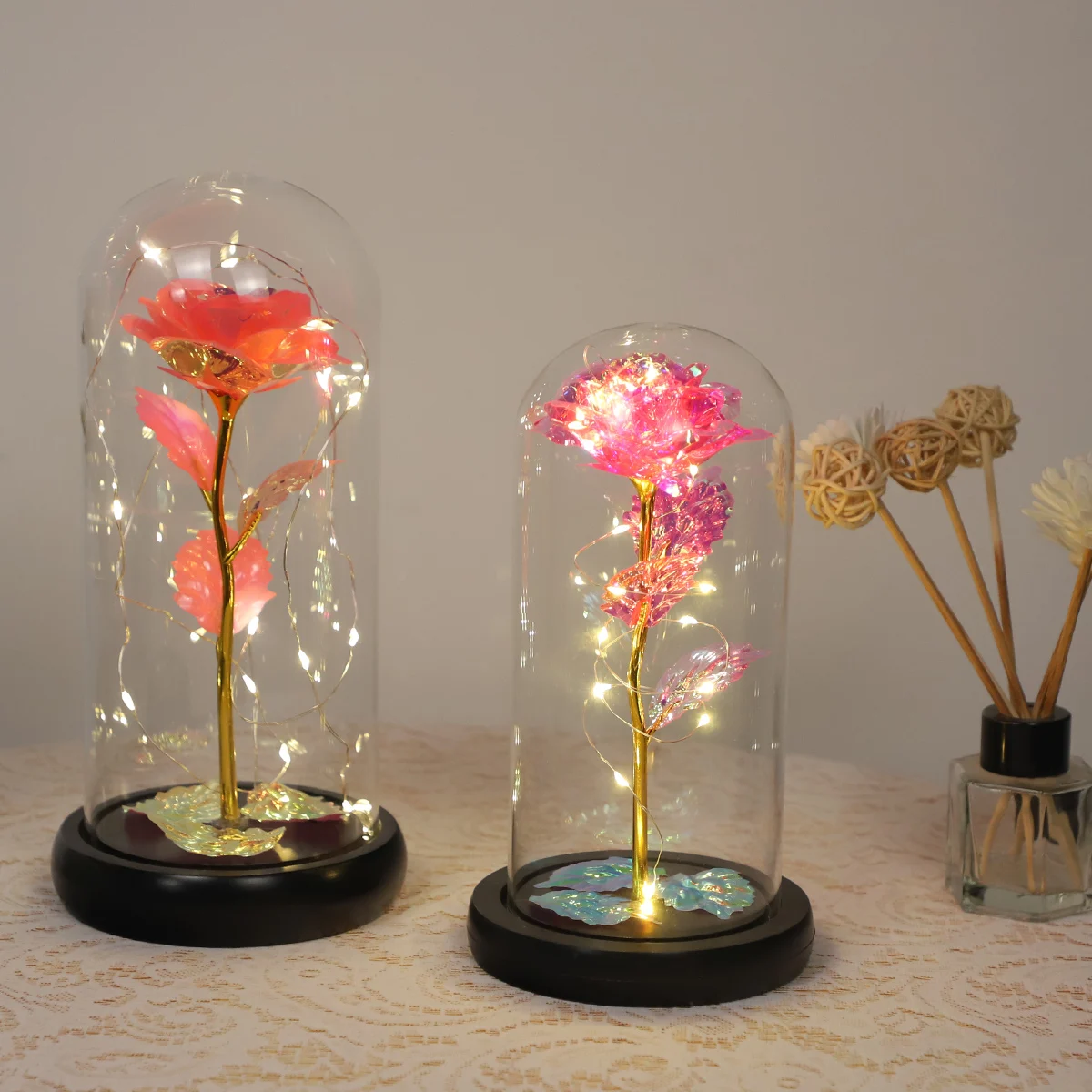 Manufacturer Hand Blown Clear Glass Glowing Flower Dome Valentine's Day Gifts For Lover Christmas Festival Party Home Decoration