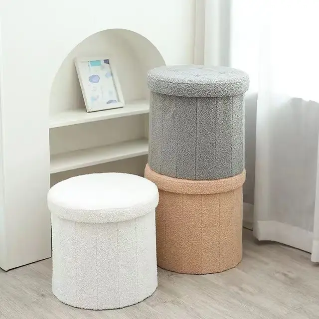 Factory Wholesale Custom Round Multifunctional Foldable Footstool/Ottoman Best-Selling Velvet Seat with Velvet Storage